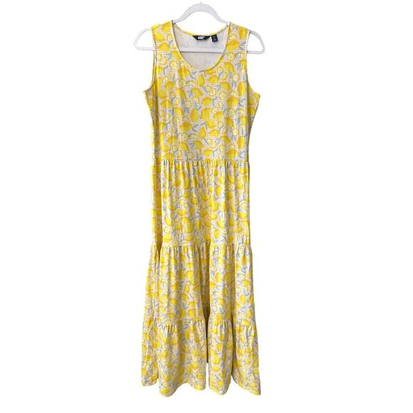 Lands' End Sleeveless Tiered Maxi Dress Small Tank Bright Yellow Lemon Print - Picture 2 of 8